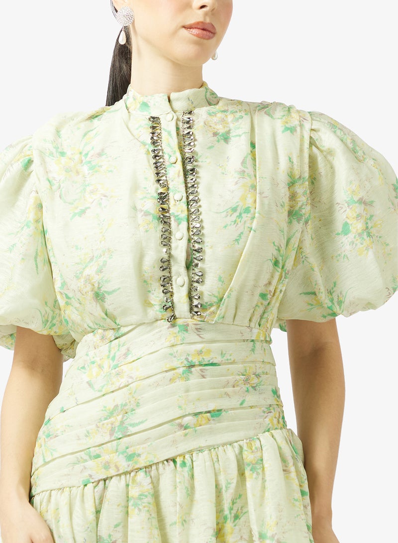 Threadz by Ajooni Floral Puff Sleeve Dress - Image 3